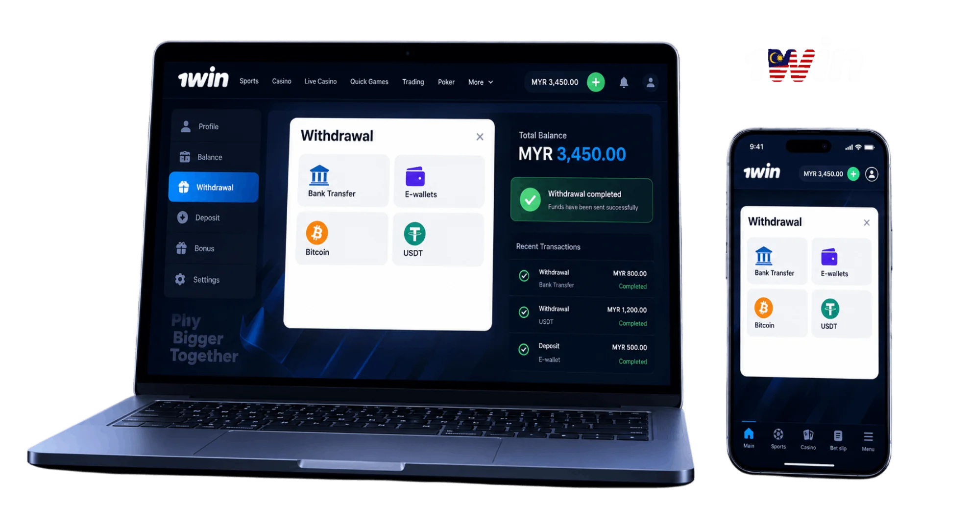 1win withdrawal limit and payment methods in Malaysia