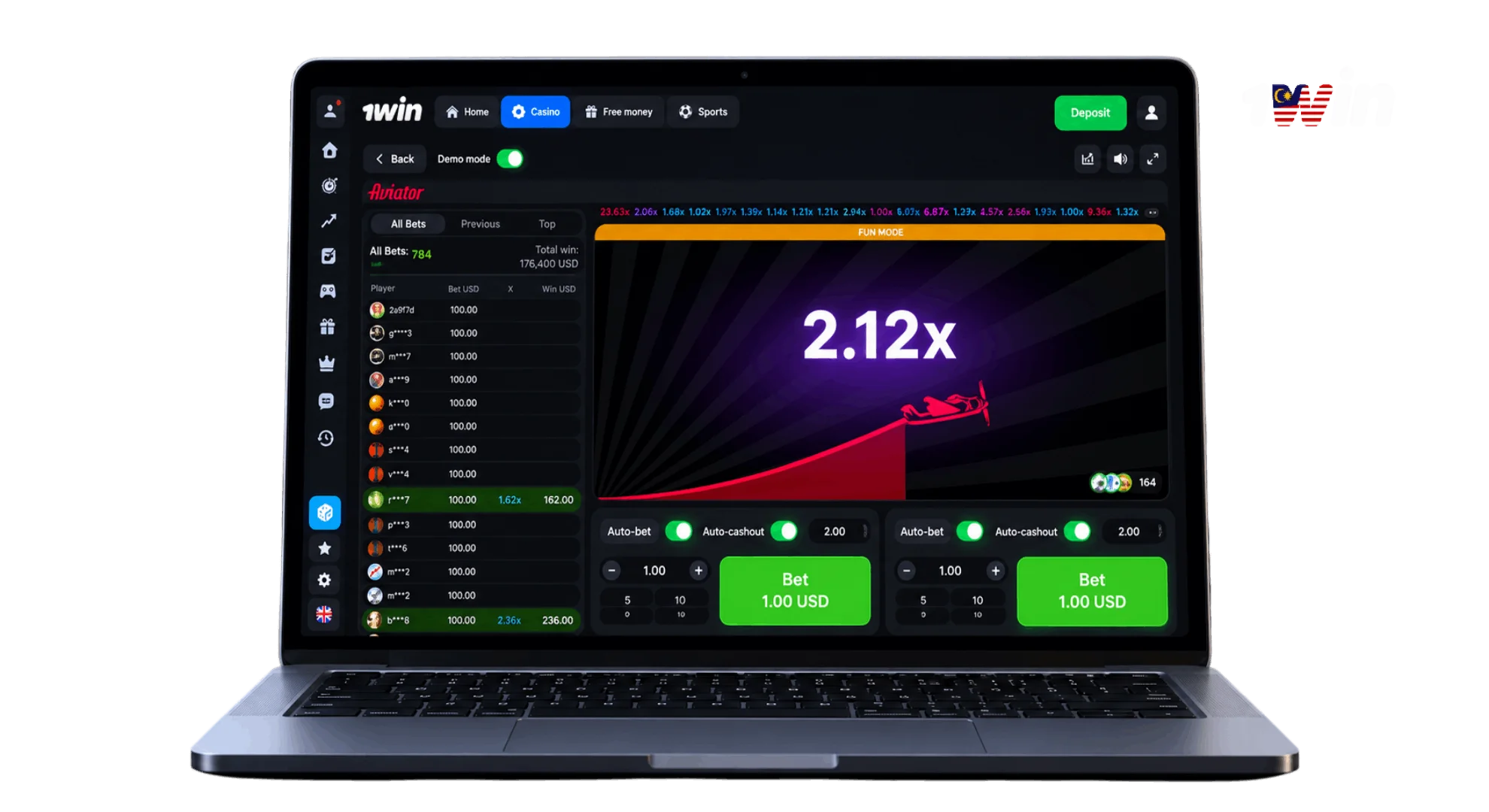 1Win Aviator auto-bet and dual bet interface