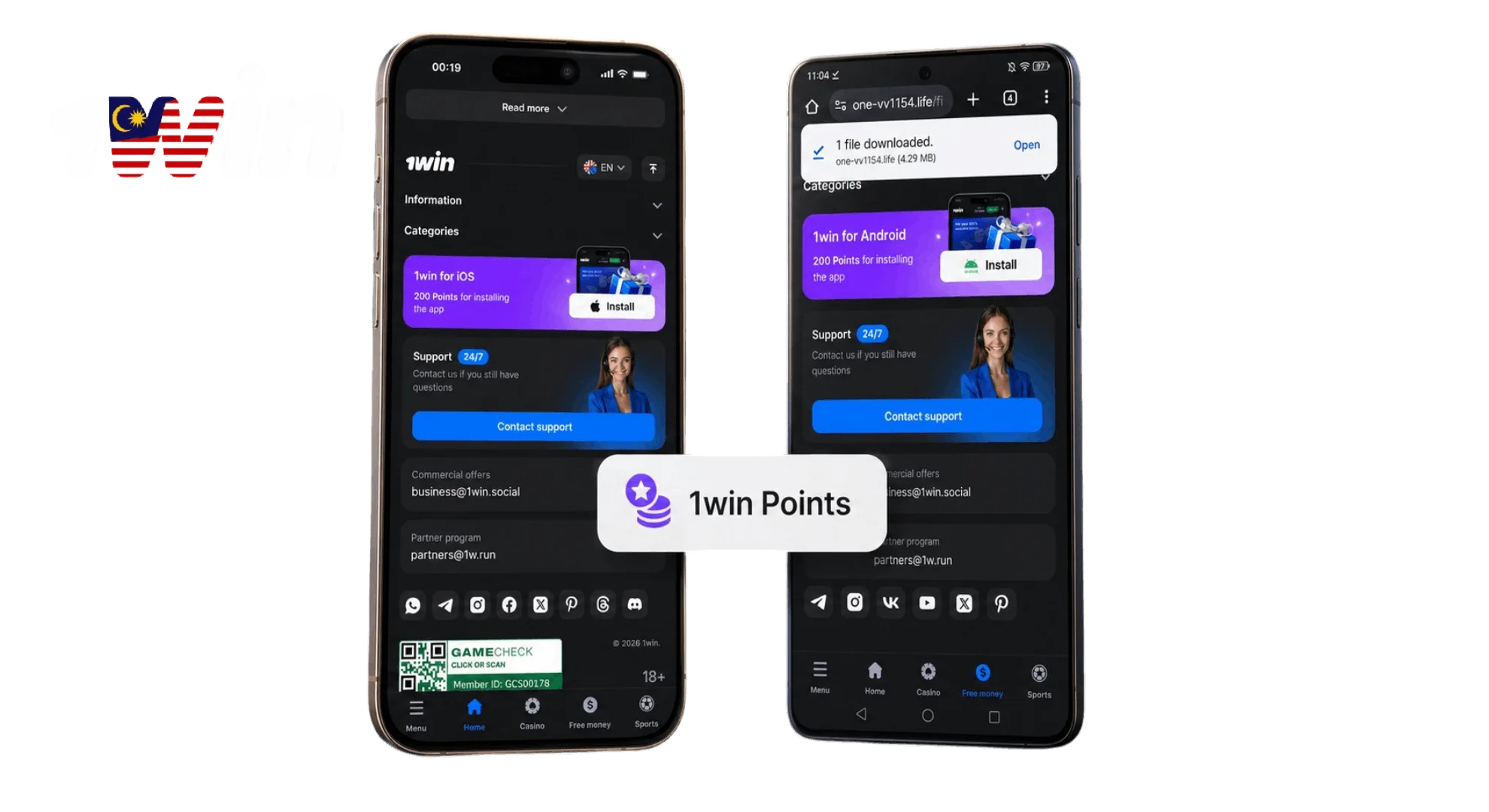 Bonus for installing the 1win mobile app
