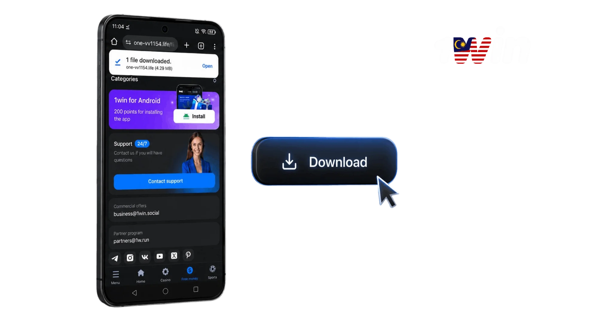 Install 1win APK file for Android